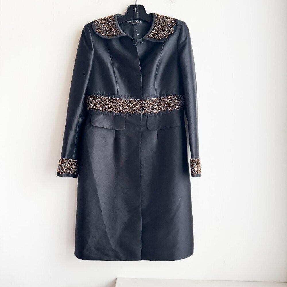 Albert Nipon Wool Silk Blend Beaded Detail Knee Lenght Evening Jacket 4 - Picture 1 of 8